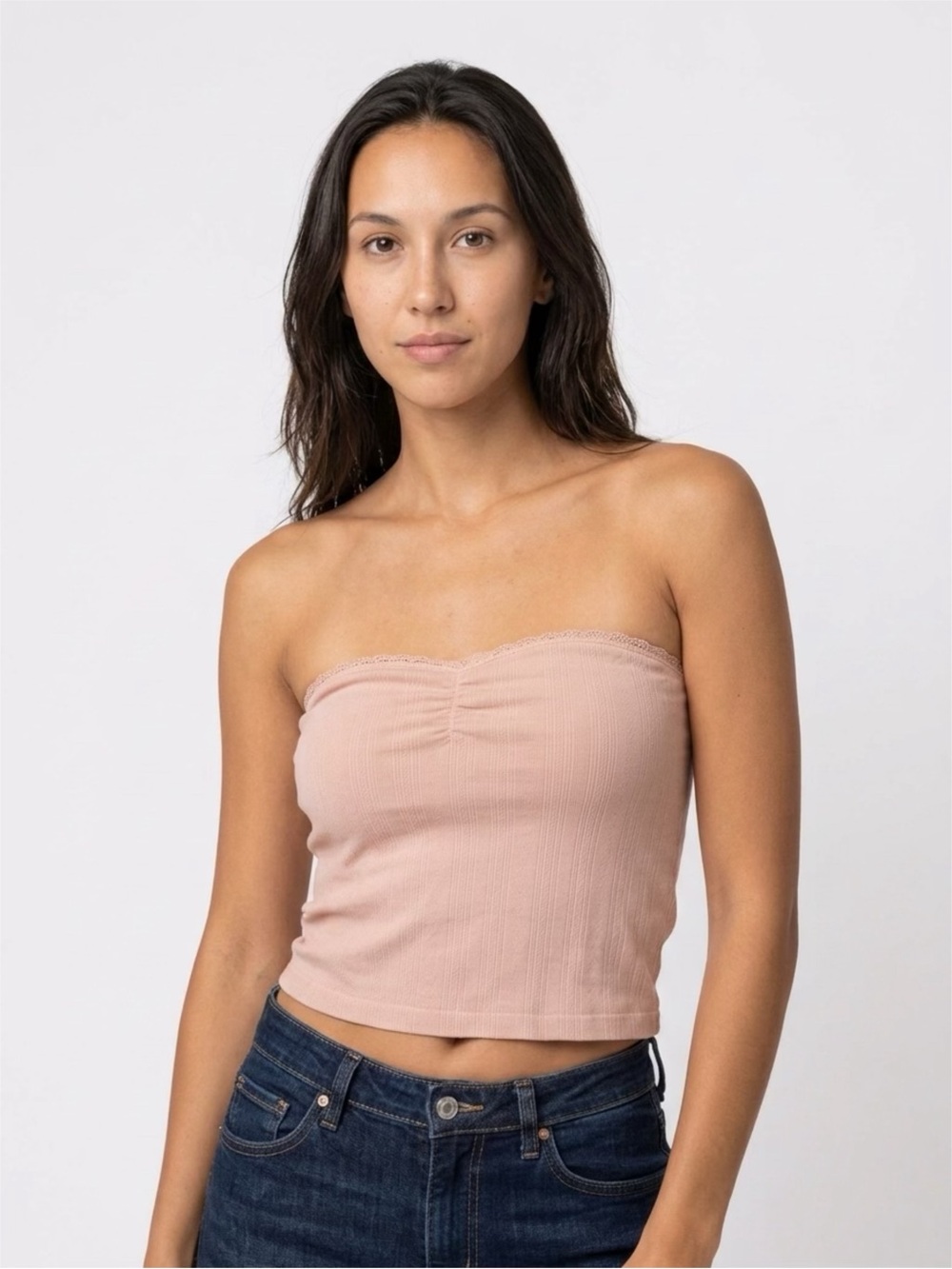 Pink Rose (2) Strapless Ribbed Tube Tops